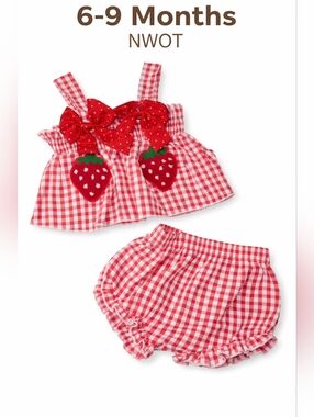 Red Gingham Strawberry Two-Piece Set for Kids